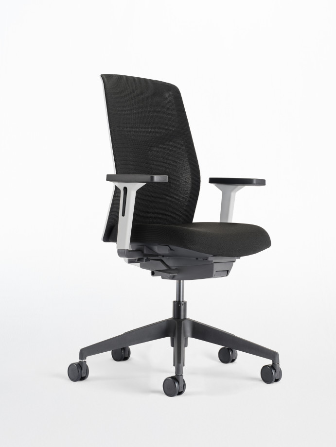 Preview of  Chelsea Seating with White frame and 3D knit seat and back in Black, 3/4 view 