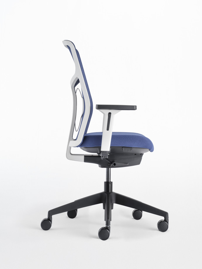 Preview of Chelsea Task Seating with White Frame, 3D knit Navy mesh and seat, side view