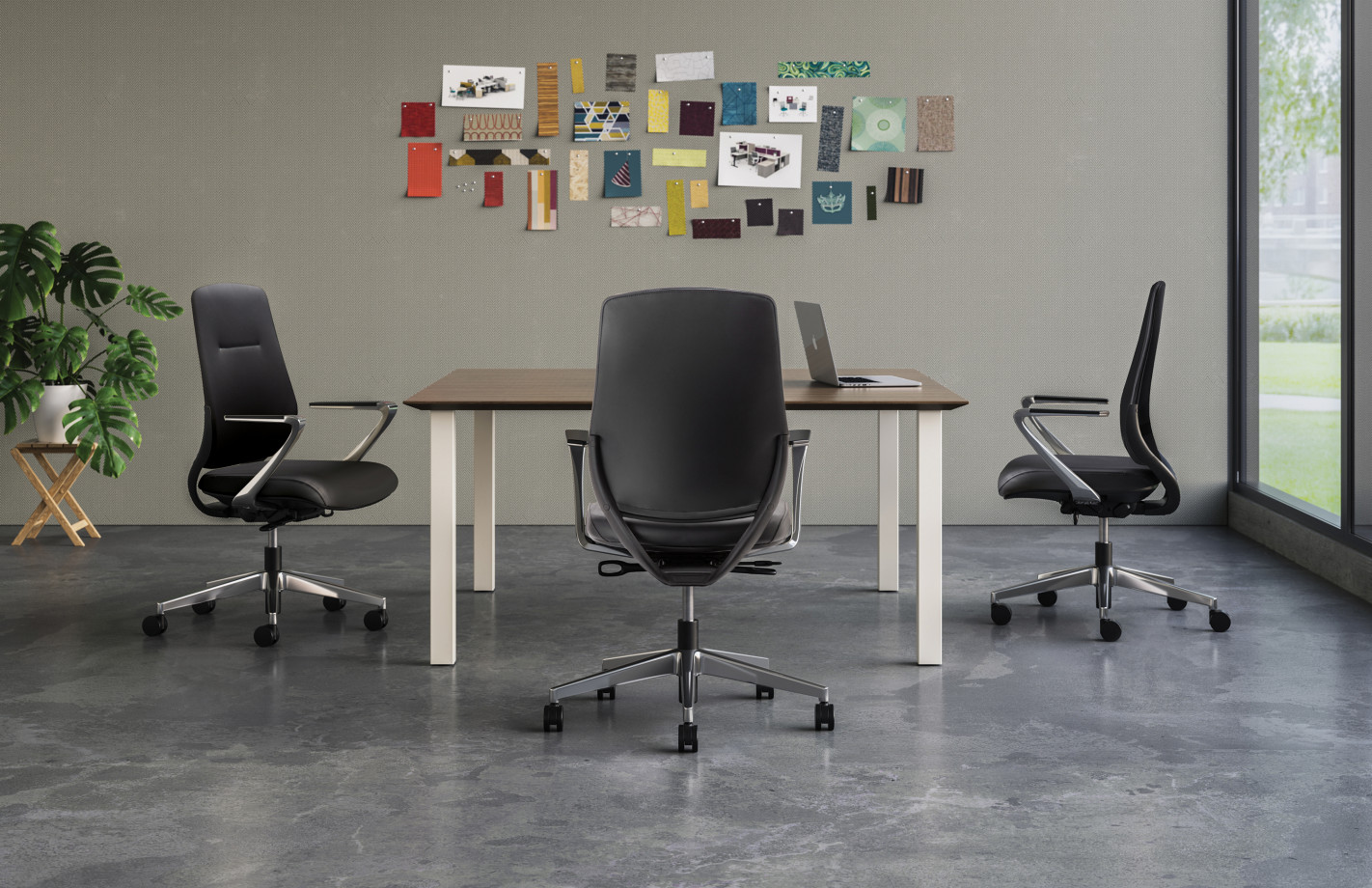 Preview of Day-to-Day square table with square post legs. Shown with Auburn conference seating.