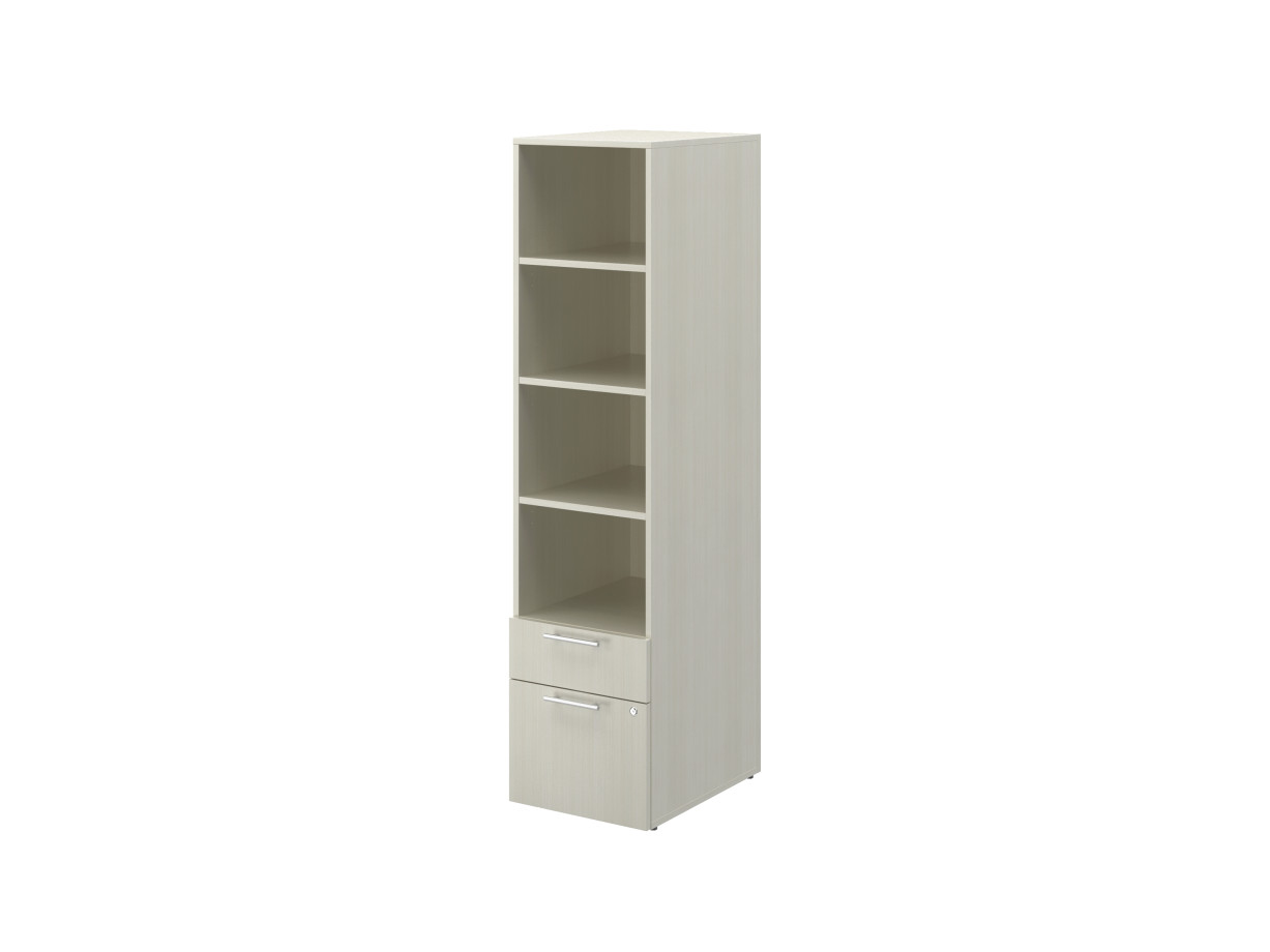 Preview of Calibrate B/F Storage with Bookcase on glides, shown in White Chocolate