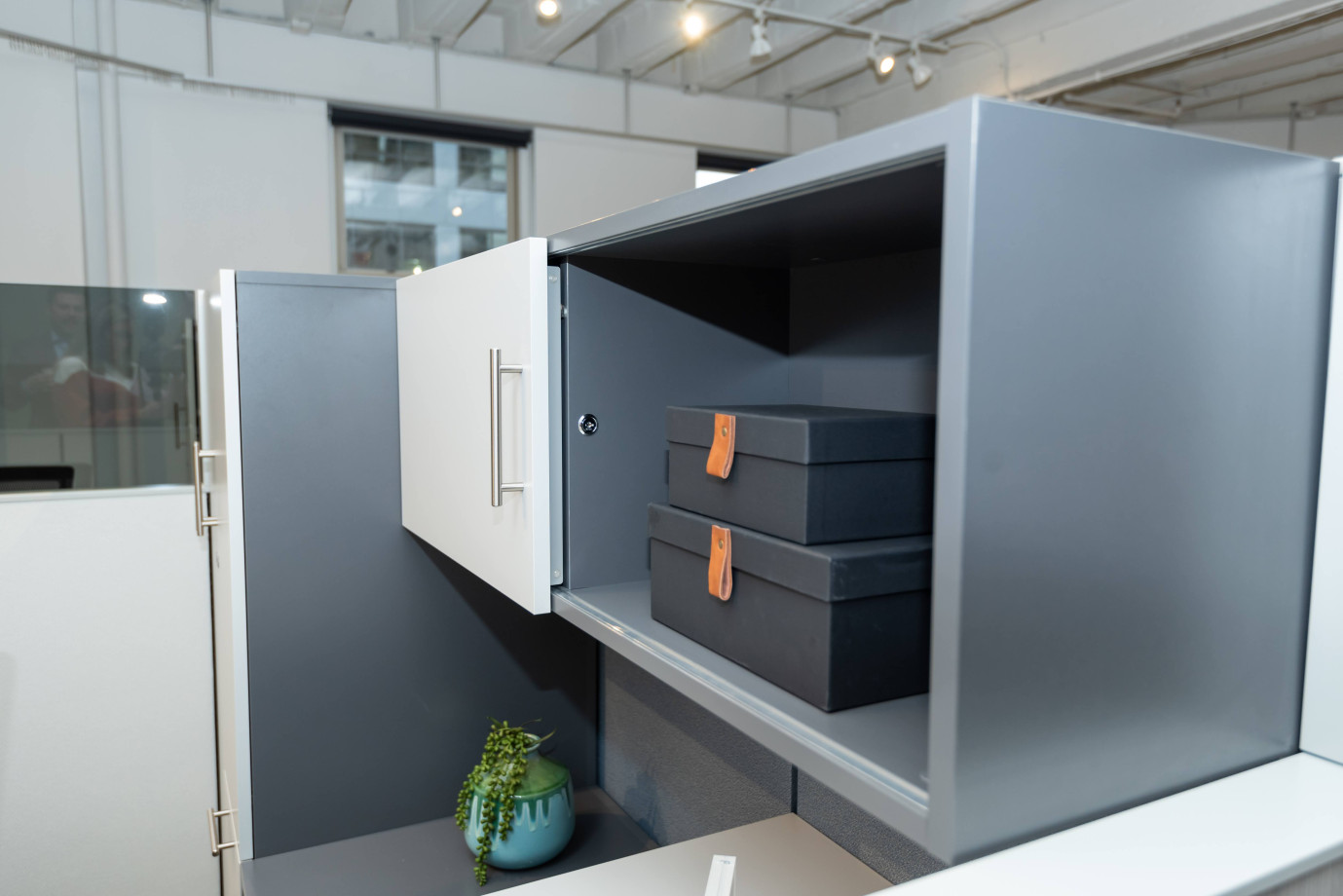 Preview of Calibrate Overhead Storage with sliding door, lock detail shown