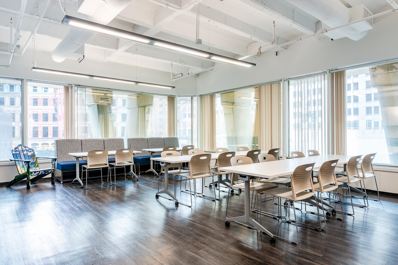 Preview of Client Cafe Space with Day-to-Day mobile tables, LB Lounge Seating and Triad Stack Seating