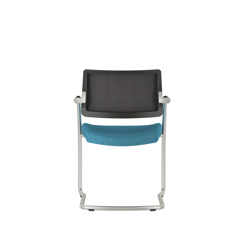 Preview of Devens Side Seating with black mesh back, and upholstered seat, back view