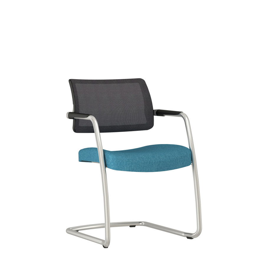 Preview of Devens Side Seating with black mesh back, and upholstered seat, 3/4 view
