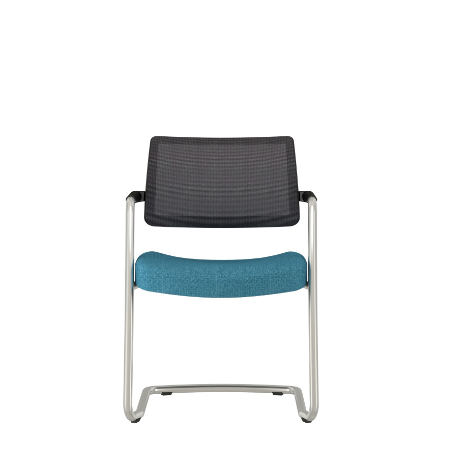 Preview of Devens Side Seating with black mesh back, and upholstered seat, front view