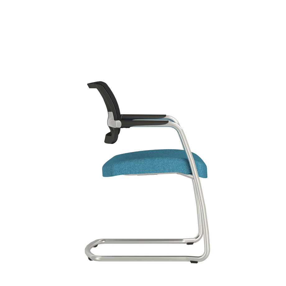 Preview of Devens Side Seating with black mesh back, and upholstered seat, side view