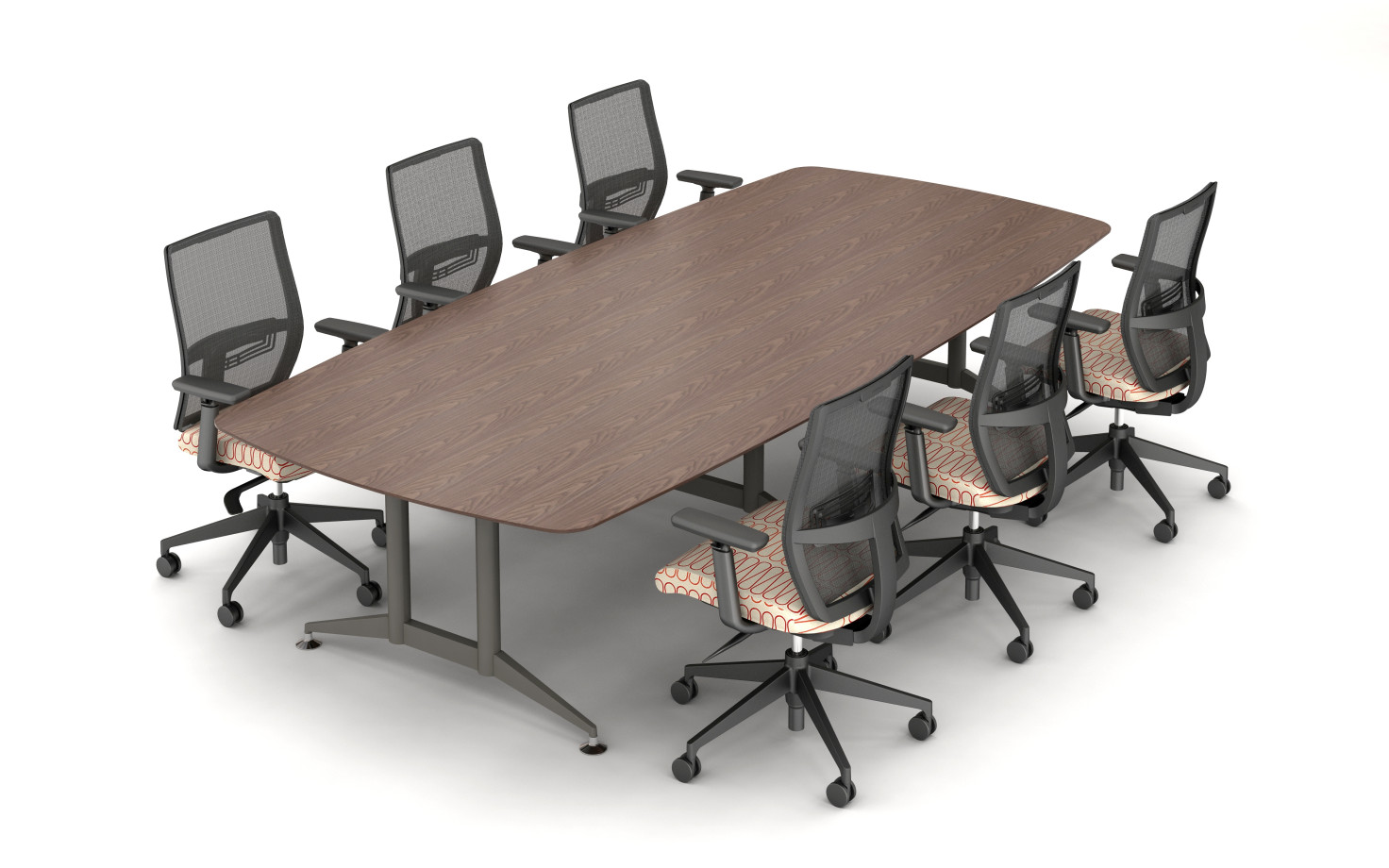 Preview of Day to Day Conference Table with Knife Edge and 3 Double Post Legs in Medium Tone with Devens Seating