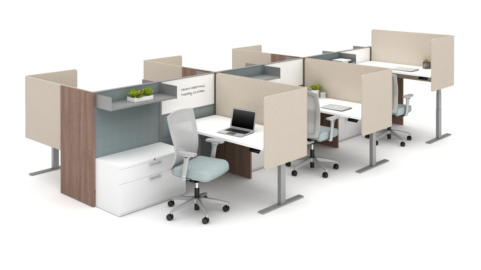Preview of Divi with Gallery Panels, Height Adjustable Tables, L Wrap PET Screens, Natick Seating and Calibrate Storage
