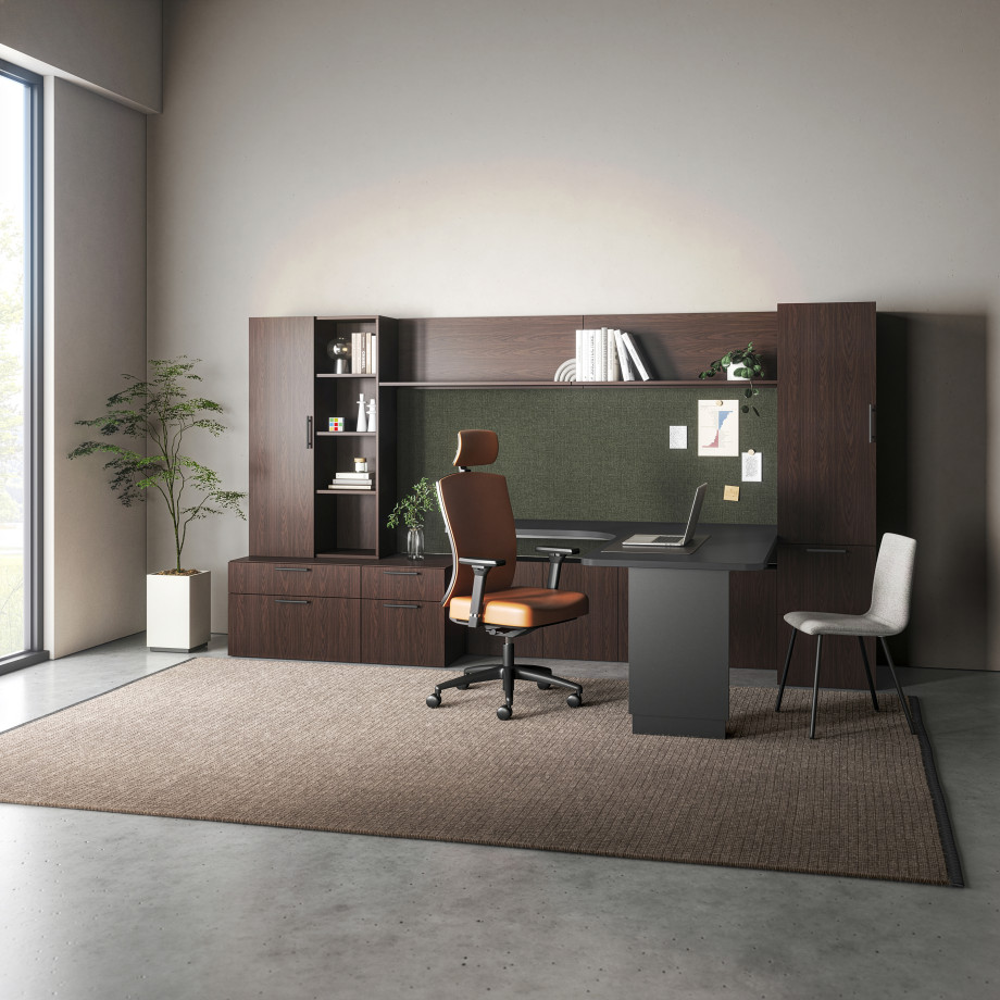 Preview of Calibrate, Telescoping End Panel Base, Height Adjustable Desk, Storage, Tackboard, Natick Executive, Itzee Side
