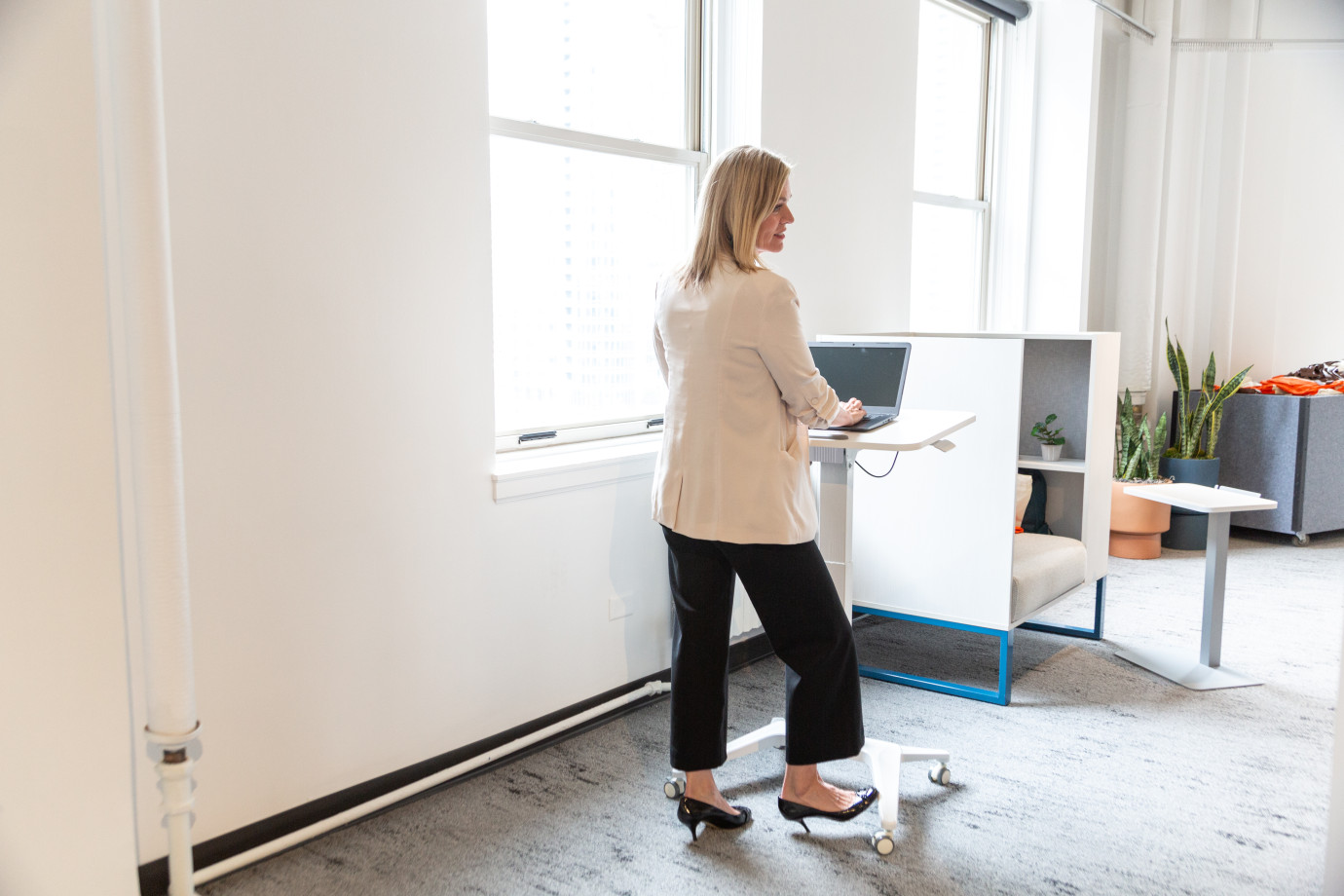 Preview of Sit-to-Stand Mobile Desk in use