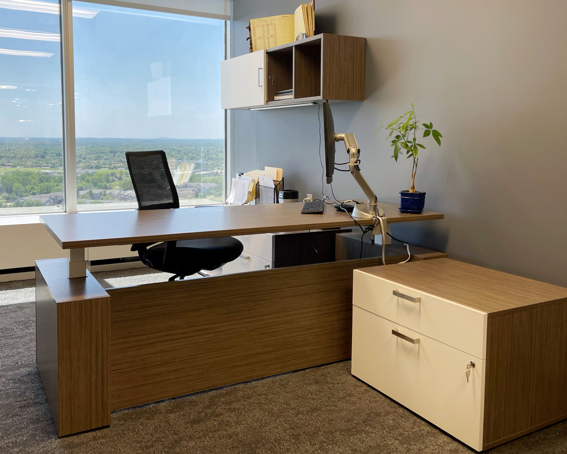 Preview of Client Space: Calibrate Height Adjustable Desk with Lateral Box/File Storage and Devens Seating