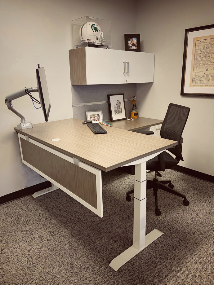 Preview of Client Space: Private office with Day-to-Day Height Adjustable Table with Modesty and Calibrate Series Storage