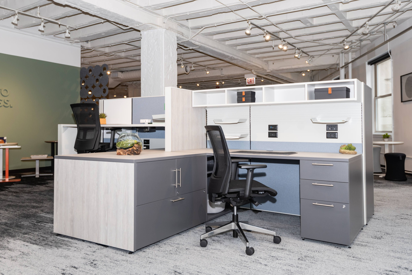 Preview of NeoCon 2021 Matrix Panel System with L Series Steel Storage and Upton all mesh seating