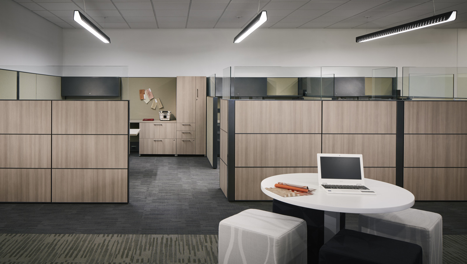 Preview of Matrix Open Plan Panel System with laminate tiles and recessed upmount glass