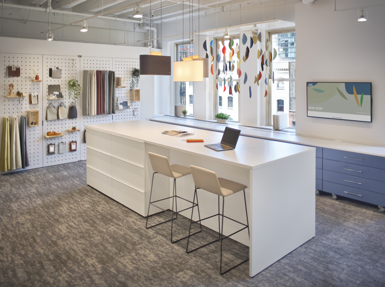 Preview of NeoCon 2024 Finish Center with Calibrate Storage and End Panel Table