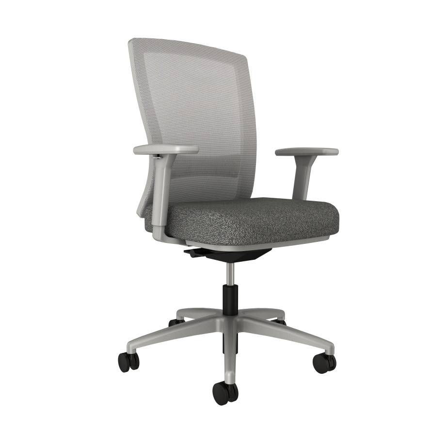 Preview of Natick with Grey Base, Grey Solid Mesh with Lumbar and Standard Grey Fabric Seat, Front Left View