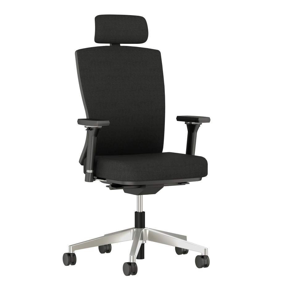Preview of Natick midback with Headrest, 4D Arms, Fully Upholstered in alta Mirage Fabric, 3/4 view