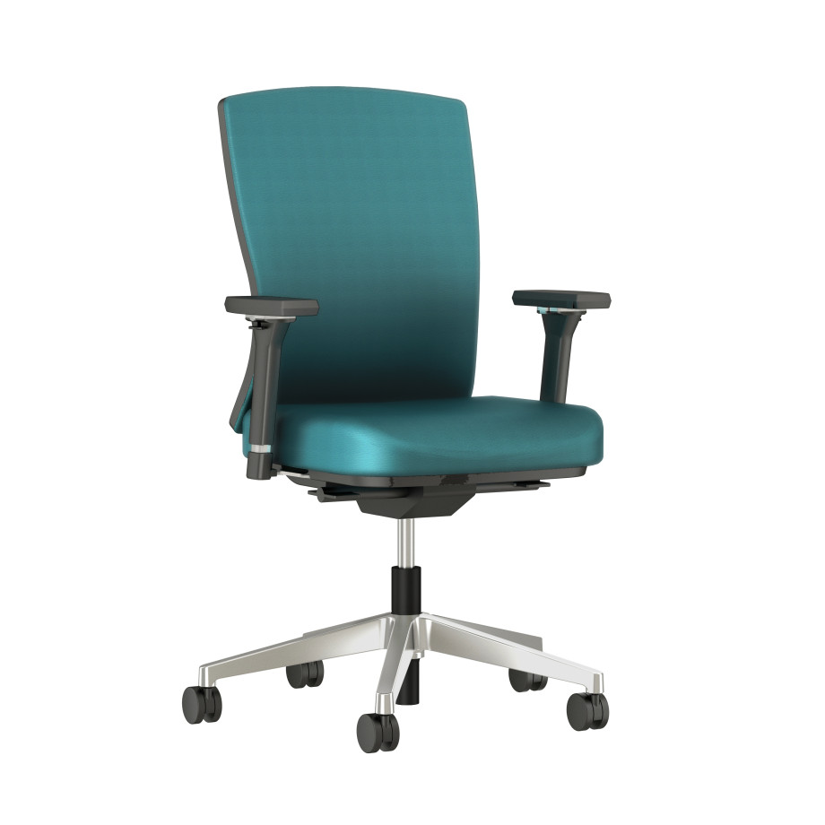 Preview of Natick with Aluminum Base, Fully Upholstered with Mirador Lake Blue Fabric; front quarter view