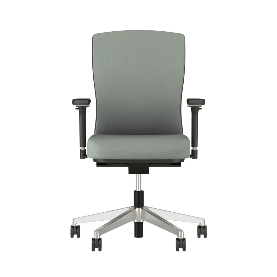 Preview of Natick Aluminum Base, Black Frame, 4D Arms, Fully Upholstered, Durdle Smoke Fabric Front View