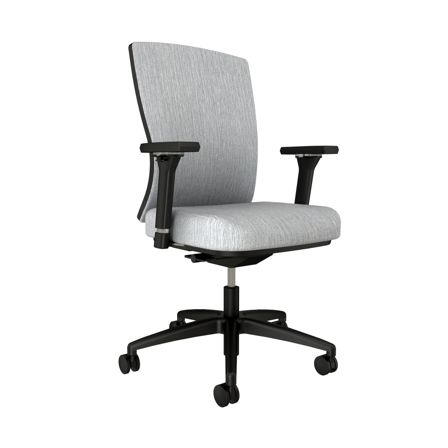 Preview of Natick Black Base, 4D Arms, Fully Upholstered in Maharam Sheen Sail Front Left View