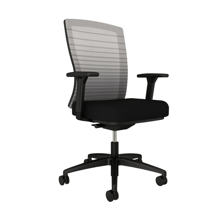 Preview of Natick with Black base, Grey Graduated/Striped Mesh, Standard Black Fabric Seat, Front Left View
