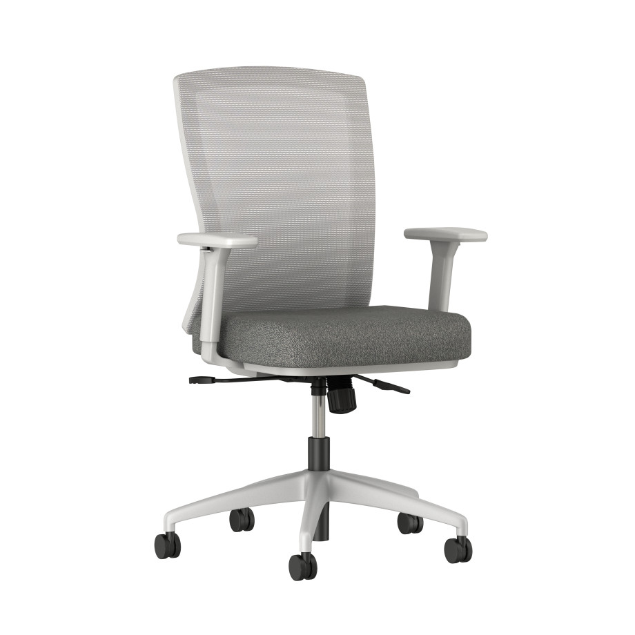 Preview of Natick with Grey Base, 1D-3D Arms, Grey Solid Mesh and Standard Grey Fabric, front left view
