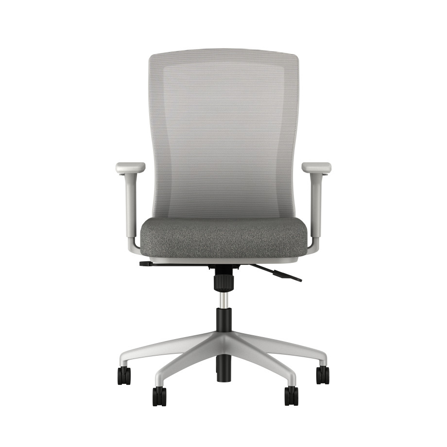 Preview of Natick with Grey Base, 1D-3D Arms, Grey Solid Mesh and Standard Grey Fabric, front left view