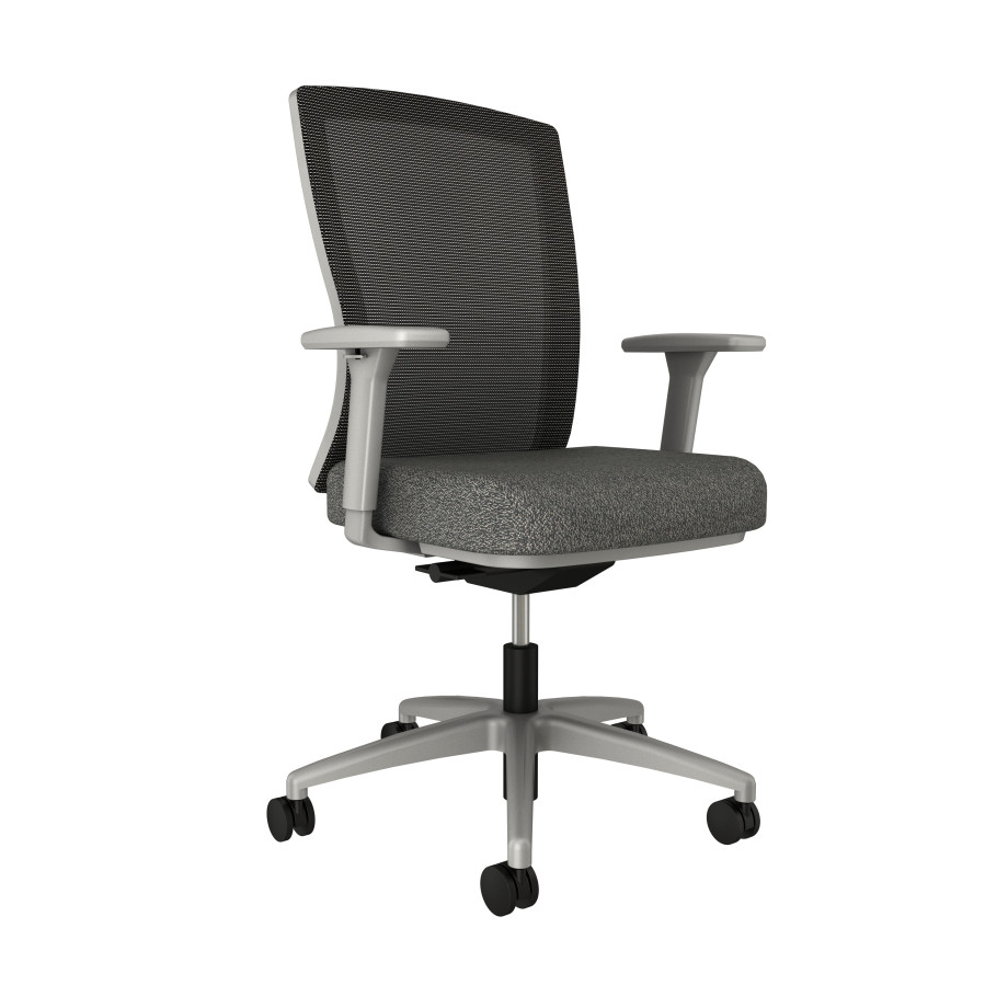 Preview of Natick with Grey Base, Black Solid Mesh and Standard Grey Fabric Seat, front left view
