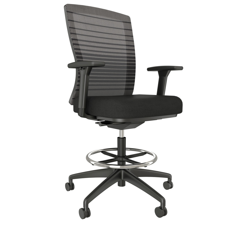 Preview of Natick Stool with Black Base and Frame, Black Graduated/Striped Mesh and Standard Black Fabric