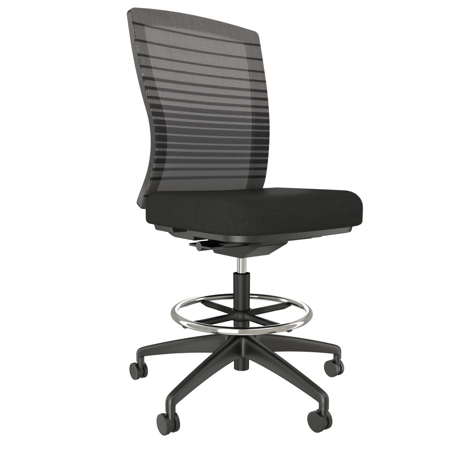 Preview of Natick Stool, Armless with Black Base and Frame, Black Graduated/Striped Mesh with Standard Black Fabric 