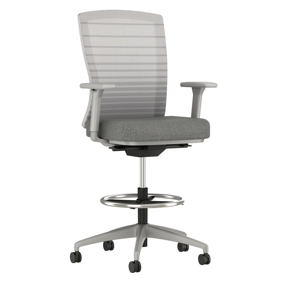 Preview of Natick Stool with Grey Base, Graduated/Striped Grey Mesh, standard Fabric Seat, 3/4 View