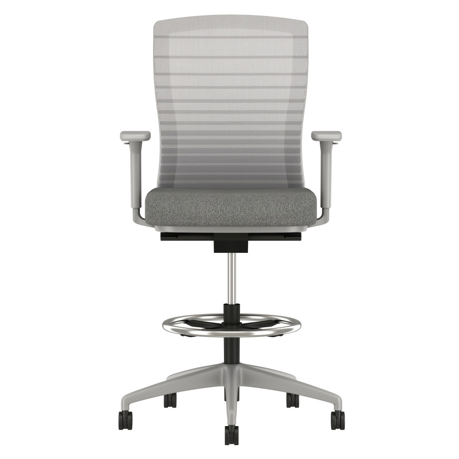 Preview of Natick Stool with Grey Base, Graduated/Striped Grey Mesh, Standard Fabric Seat, Front View