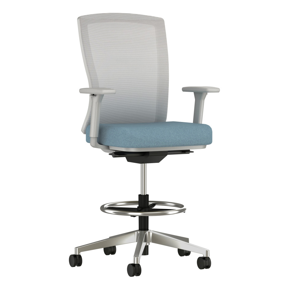 Preview of Natick Stool with Grey frame, polished aluminum base, grey mesh,&nbsp; Durdle Smoke Fabric seat
