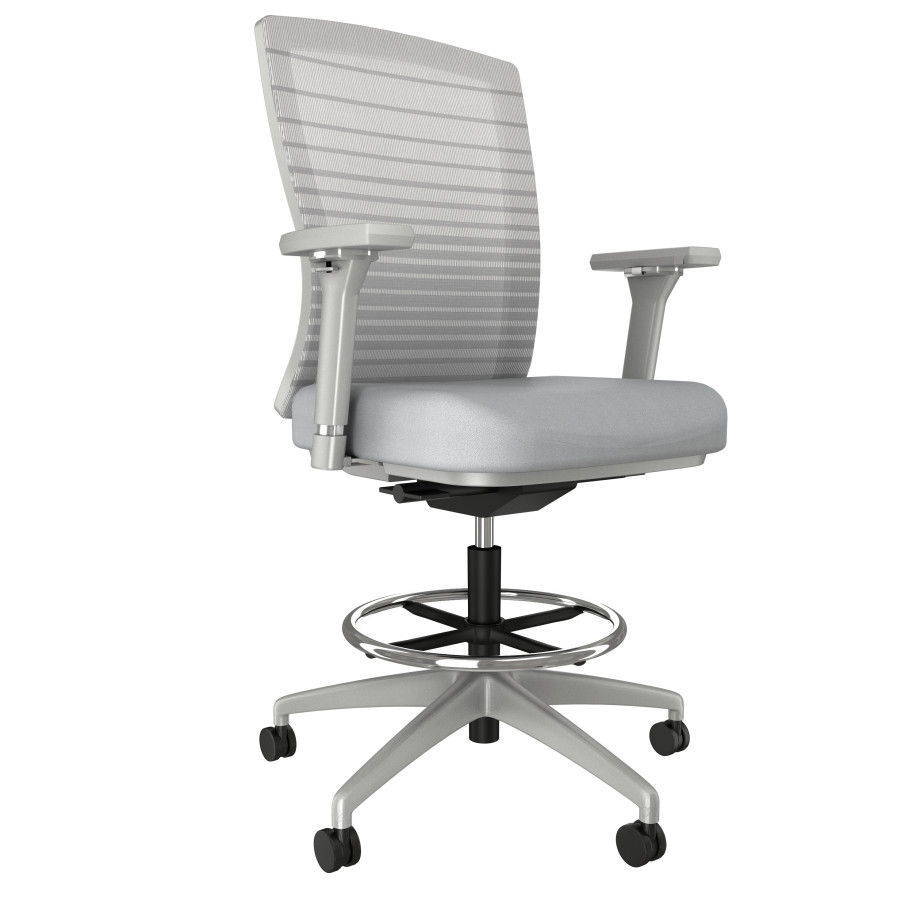 Preview of Natick Stool with Gray Base and Frame, Grey Graduated/Striped Mesh, and 4D arms