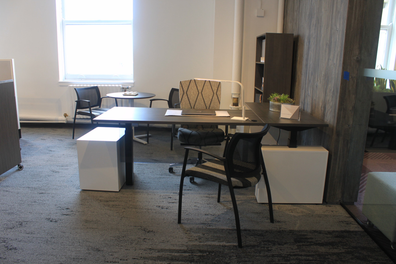 Preview of NeoCon 18 Calibrate Height Adjustable Office with Calibrate Storage and Grafton Side Seating