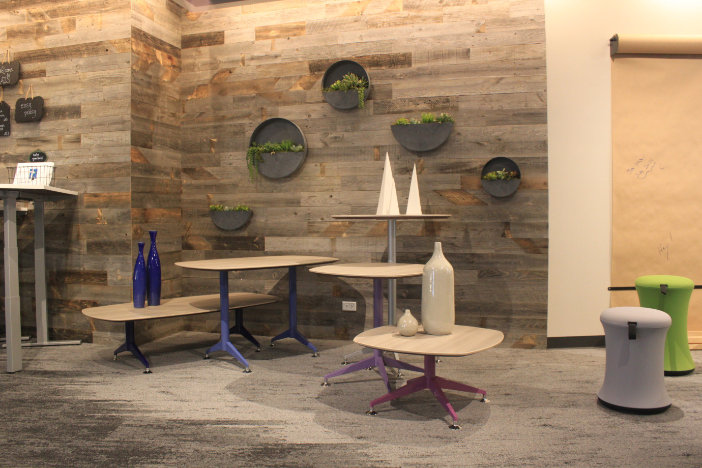 Preview of NeoCon 18 Day to Day Tables with Pebble Top and T legs.