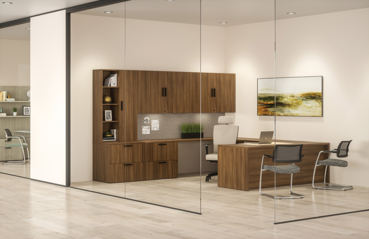 Preview of Calibrate Casegoods Private Office with Full Modesty Desk and Return for U-shape Configuration