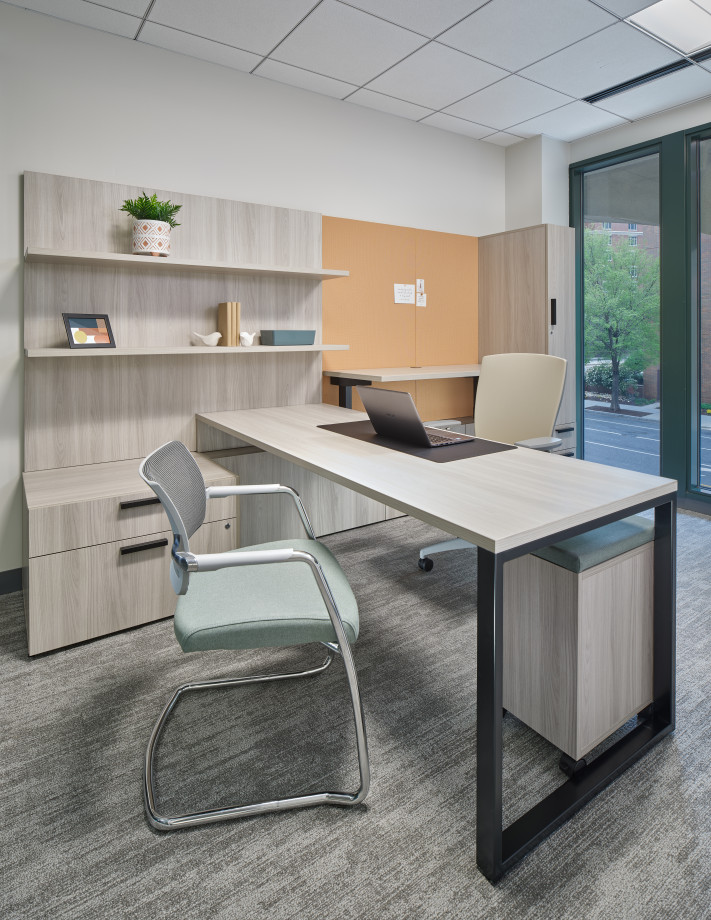 Preview of Washington DC Showroom Calibrate Casegoods Private office with O Leg Desk, Natick Task Chair and Devens Side Chair