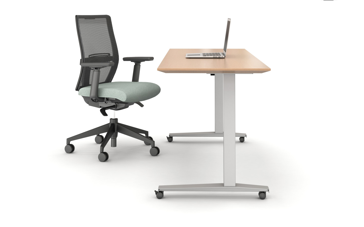 Preview of Day to Day Table with Knife Edge, C-Legs with Casters and shown with Devens Task Seating