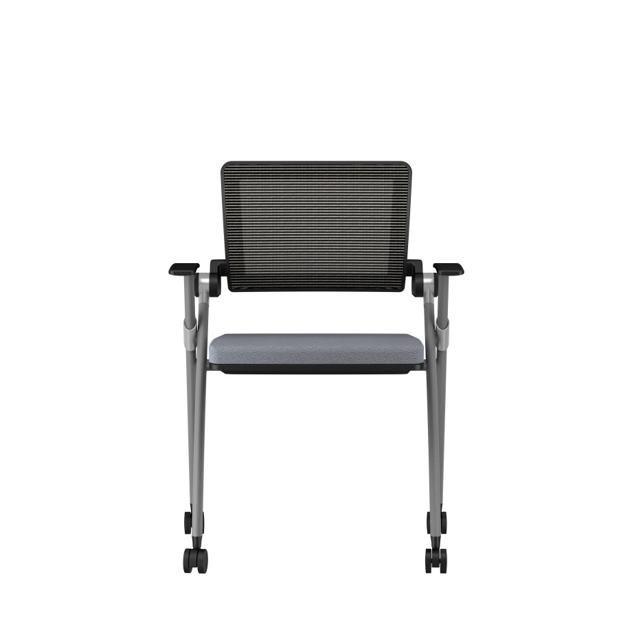Preview of Stow Side Seating with standard grey fabric, black frame, front view