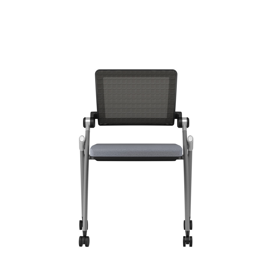 Preview of Stow Side Seating with standard grey fabric, no arms, casters black frame, front view