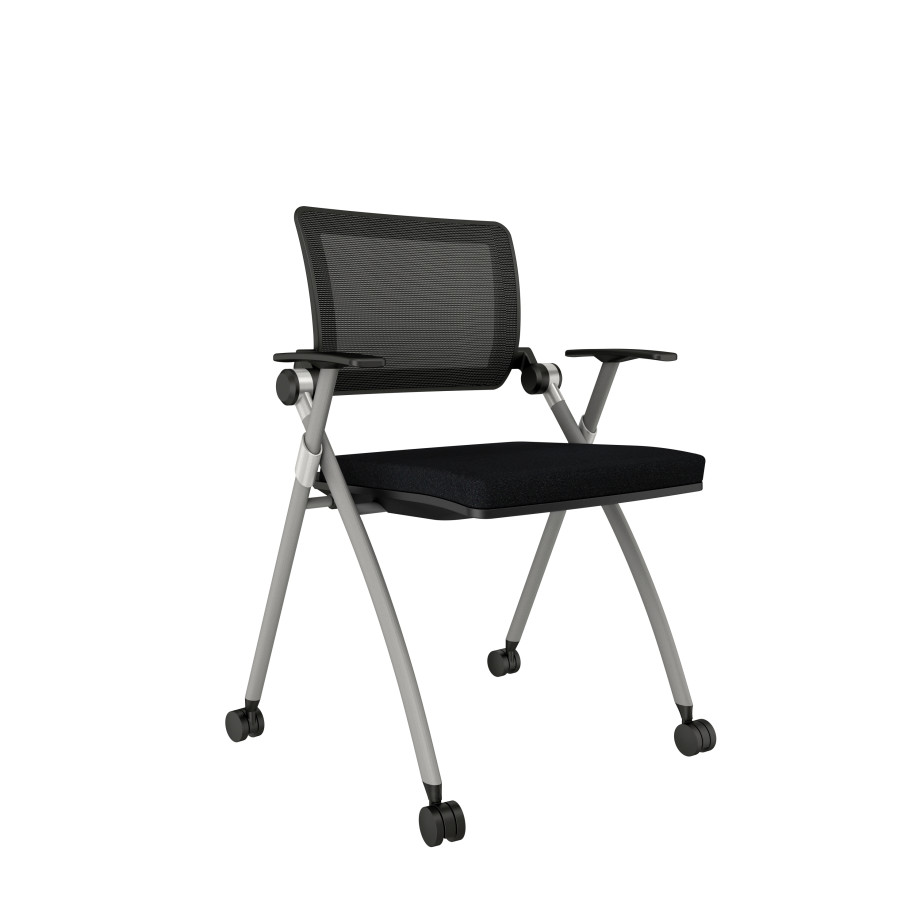 Preview of Stow Seating with a Grey Frame, Casters and Standard Black Fabric