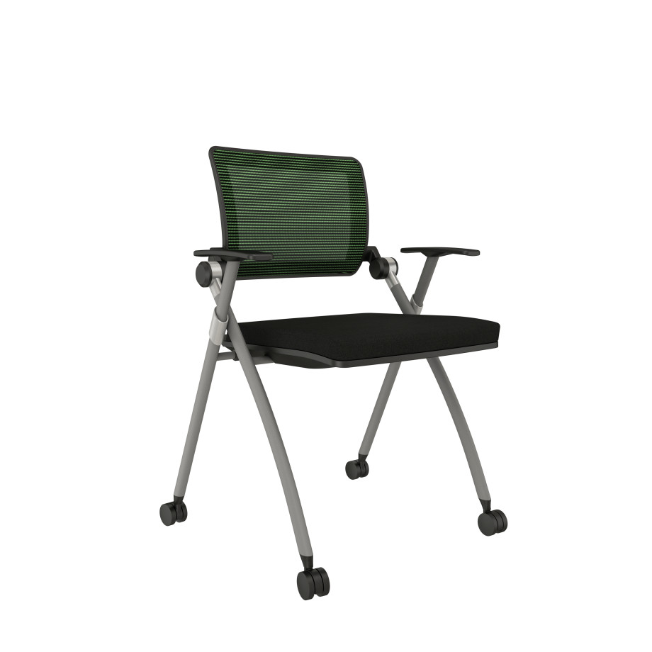 Preview of Stow with Green Mesh, Silver Frame, Casters and Standard Black Seat Cushion