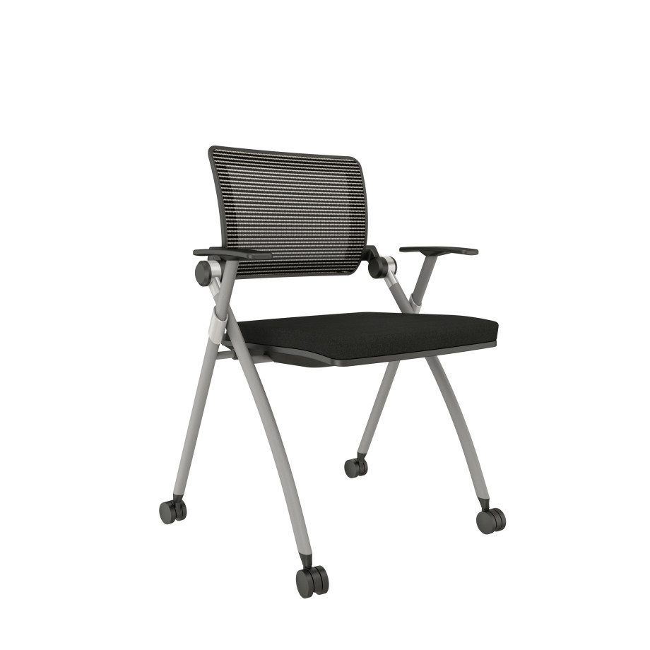 Preview of Stow with White-Black Mesh with Silver Frame and Casters with Standard Black Seat 