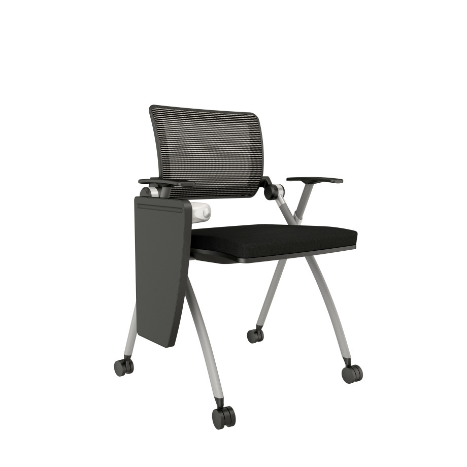 Preview of Stow with White-Black Mesh on Casters with Tablet Arm in Standard Black Fabric