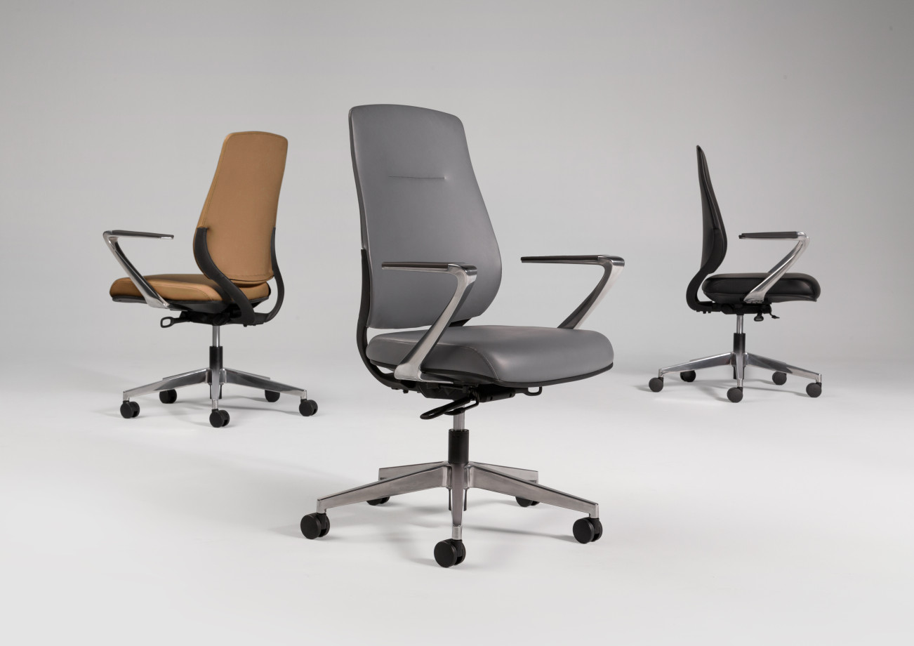 Preview of Auburn Conference/Executive Chairs in three color options of Caramel, Grey and Black Polyurethane