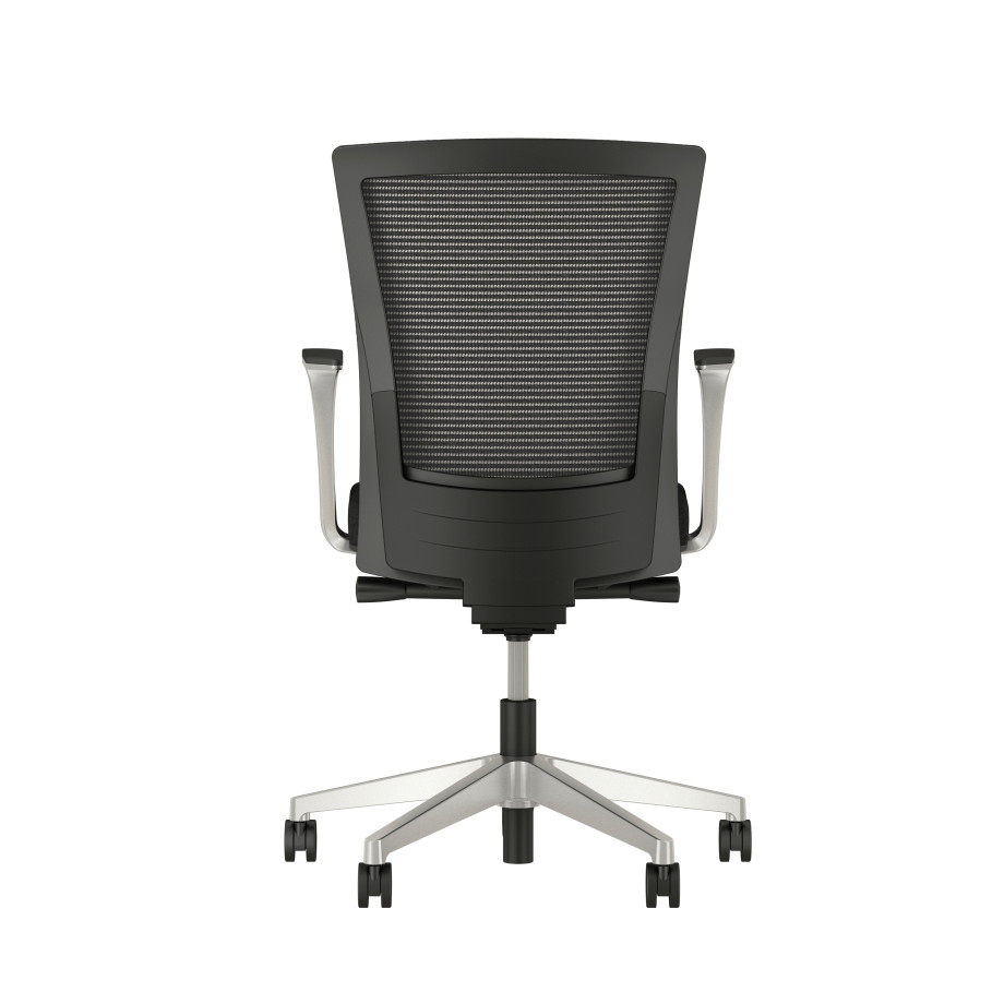 Preview of Upton with Aluminum Base, Fixed Arms, Black frame, Black-black striped mesh with Alta Mirage Upholstery in Black, back view
