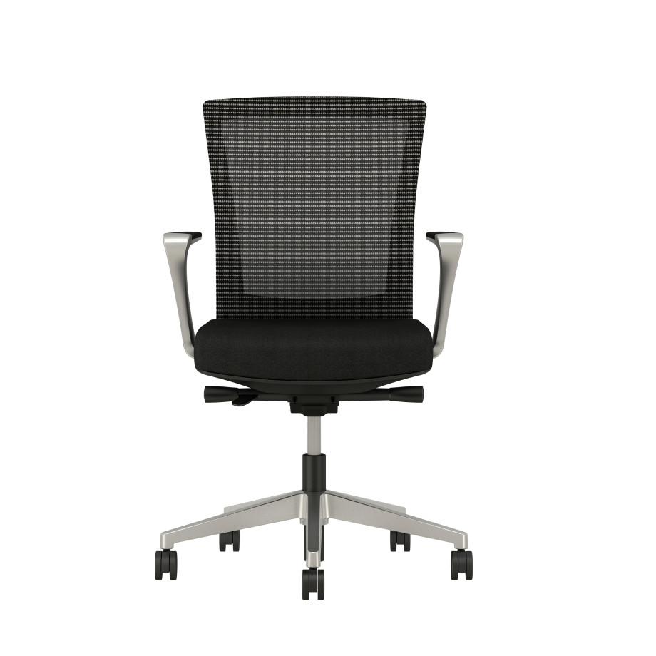 Preview of Upton with Aluminum Base, Fixed Arms, Black frame, Black-black striped mesh with Alta Mirage Upholstery in Black, front view