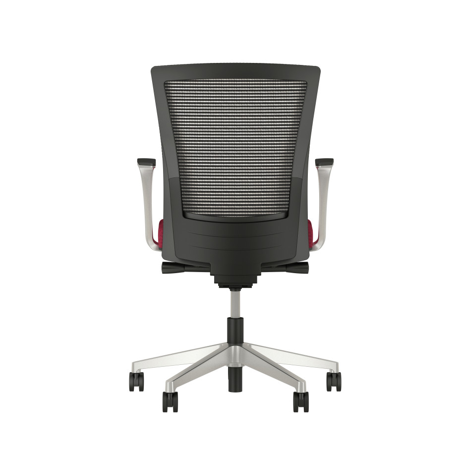 Preview of Upton with Aluminum Base, Fixed Arms, Black frame, White-black striped mesh with Alta Sway Upholstery in and Shout, back view