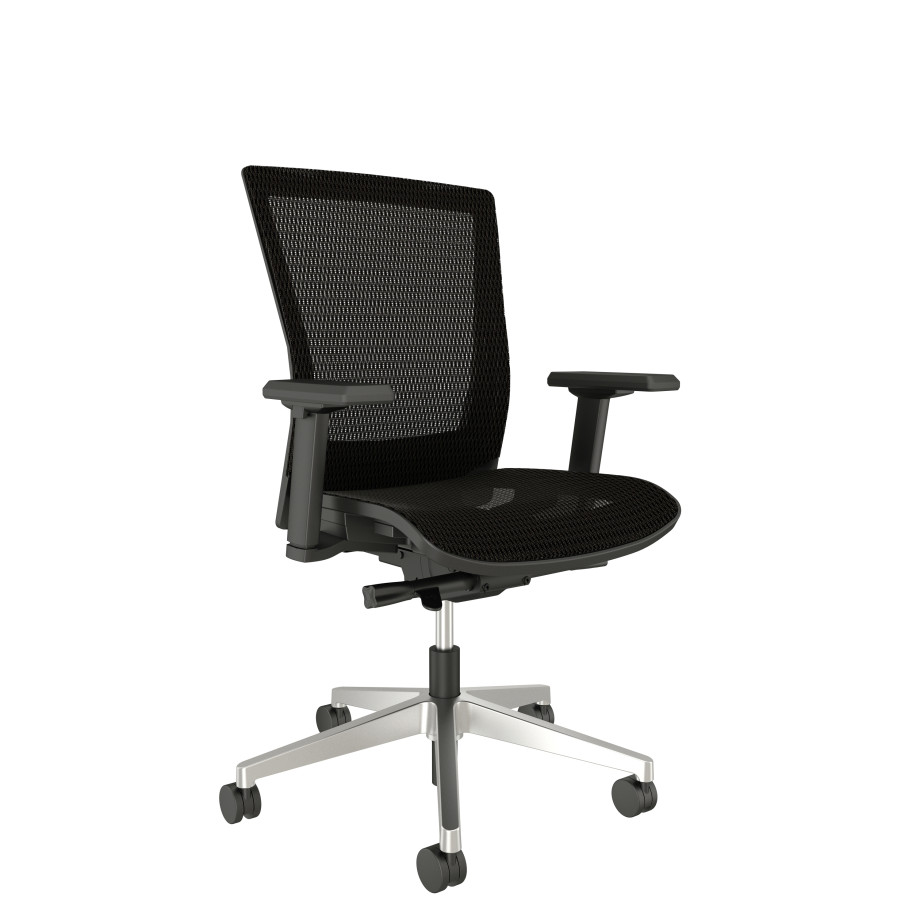 Preview of Upton Fully Mesh Chair with Polished Aluminum Base, Black Frame with Arms